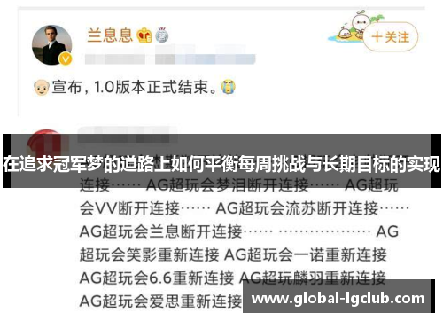 在追求冠军梦的道路上如何平衡每周挑战与长期目标的实现 在追求冠军梦的道路上如何平衡每周挑战与长期目标的实现